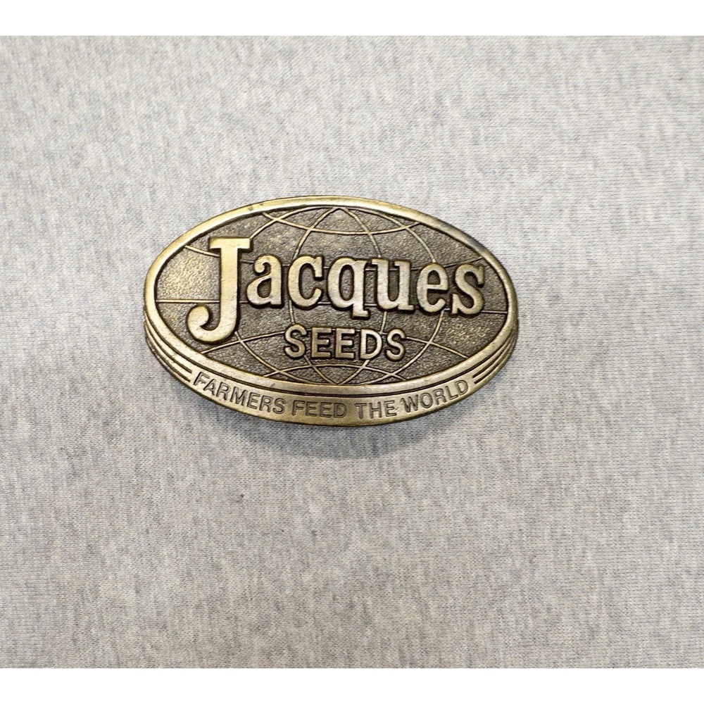 Vtg 1977 Jacques Seeds Belt Buckle Farmers Feed The World Lewis Corp Made In USA
